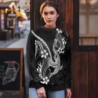 Black Aloha Hawaii Ugly Christmas Sweater Polynesian Shark Tattoo With Plumeria - Polynesian Pride