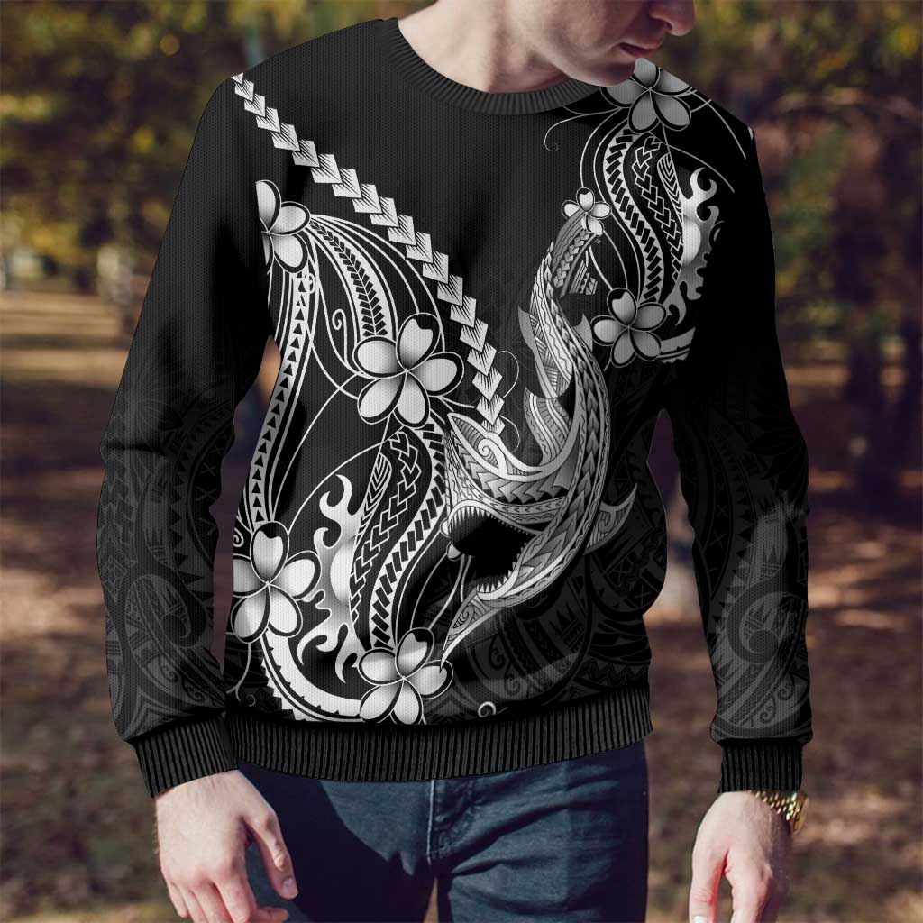 Black Aloha Hawaii Ugly Christmas Sweater Polynesian Shark Tattoo With Plumeria - Polynesian Pride