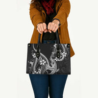 Black Aloha Hawaii Leather Bag Polynesian Shark Tattoo With Plumeria - Polynesian Pride