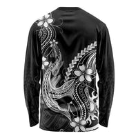 Black Aloha Hawaii Long Sleeve Shirt Polynesian Shark Tattoo With Plumeria - Polynesian Pride