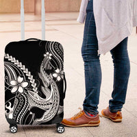 Black Aloha Hawaii Luggage Cover Polynesian Shark Tattoo With Plumeria - Polynesian Pride