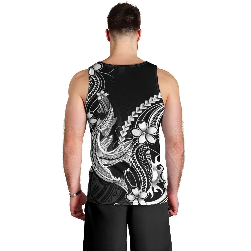 Black Aloha Hawaii Men Tank Top Polynesian Shark Tattoo With Plumeria - Polynesian Pride