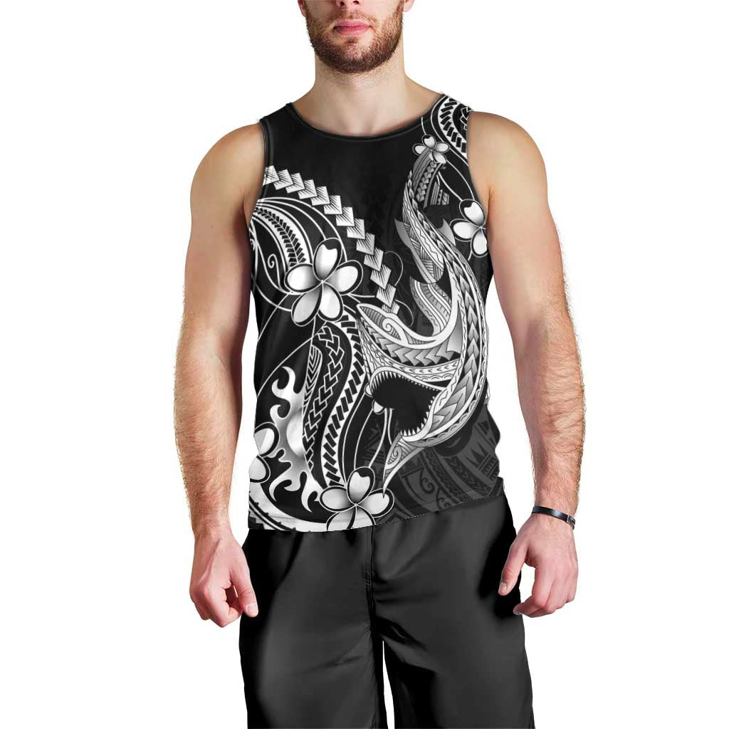 Black Aloha Hawaii Men Tank Top Polynesian Shark Tattoo With Plumeria - Polynesian Pride