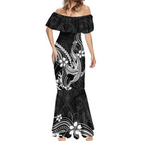 Black Aloha Hawaii Mermaid Dress Polynesian Shark Tattoo With Plumeria - Polynesian Pride