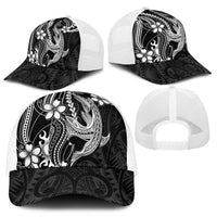 Black Aloha Hawaii Mesh Trucker Cap Polynesian Shark Tattoo With Plumeria - Polynesian Pride