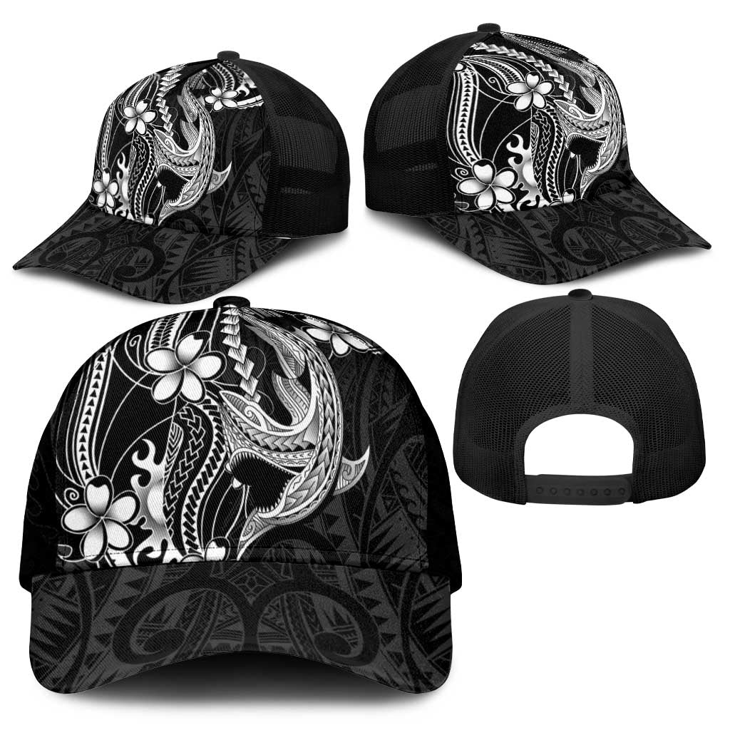 Black Aloha Hawaii Mesh Trucker Cap Polynesian Shark Tattoo With Plumeria - Polynesian Pride