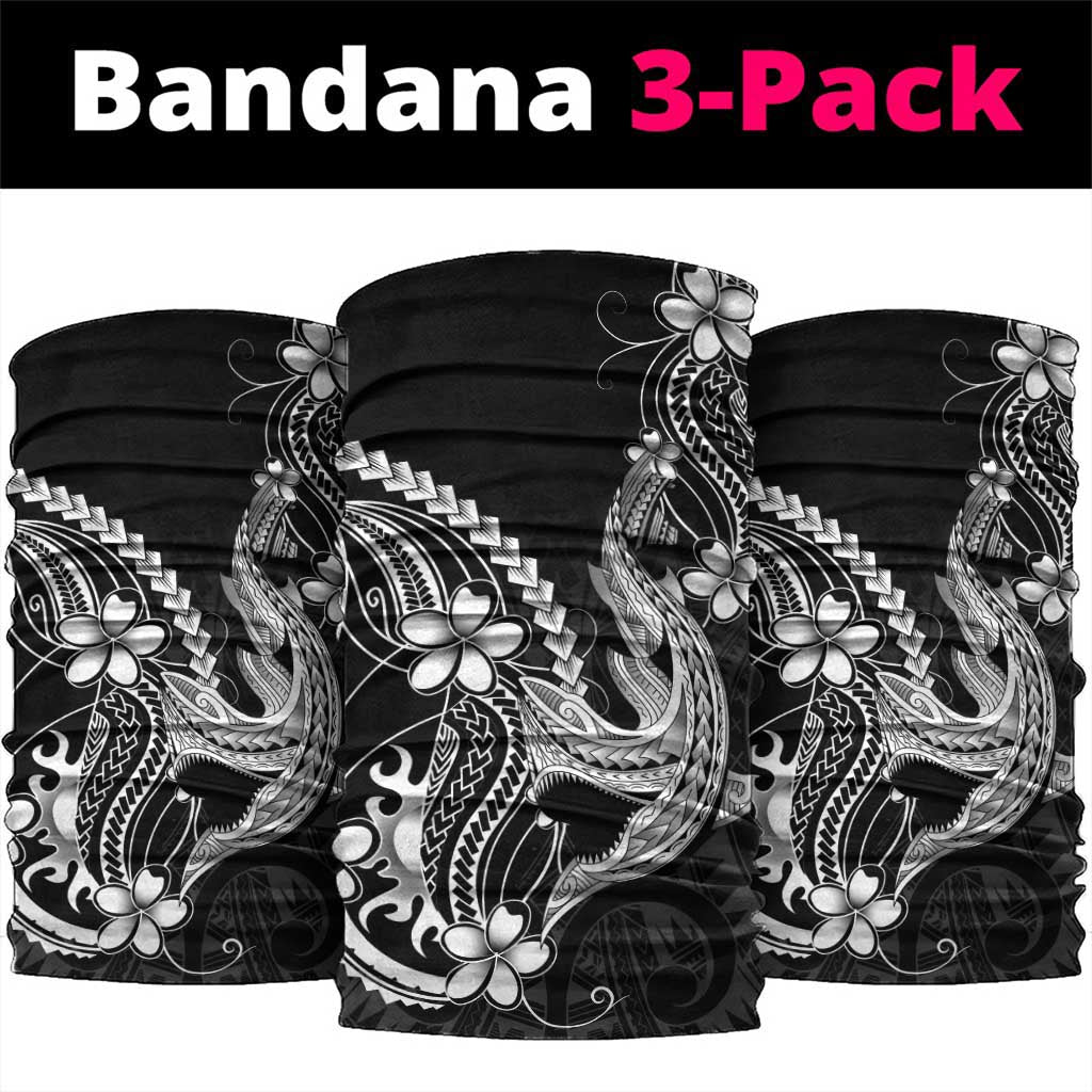 Black Aloha Hawaii Neck Gaiter Polynesian Shark Tattoo With Plumeria - Polynesian Pride