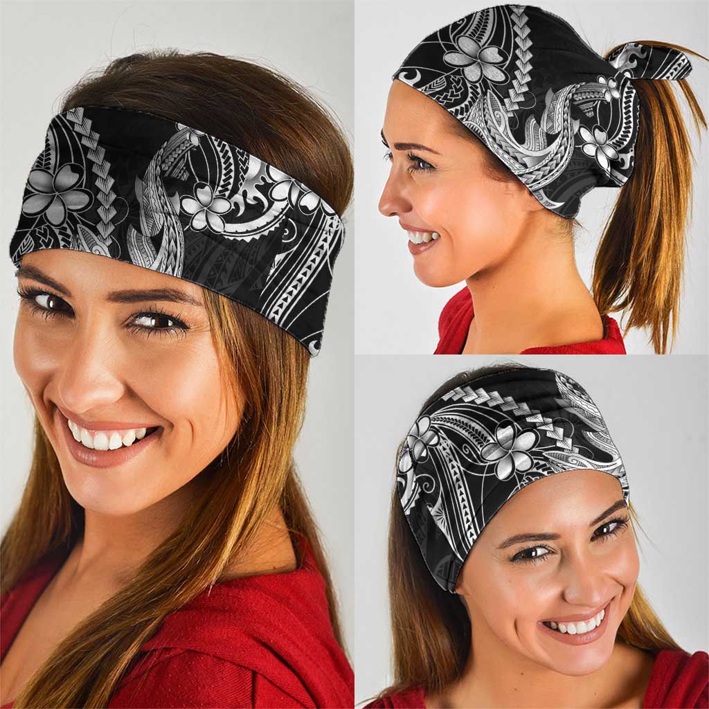 Black Aloha Hawaii Neck Gaiter Polynesian Shark Tattoo With Plumeria - Polynesian Pride