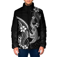 Black Aloha Hawaii Padded Jacket Polynesian Shark Tattoo With Plumeria - Polynesian Pride