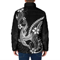 Black Aloha Hawaii Padded Jacket Polynesian Shark Tattoo With Plumeria - Polynesian Pride