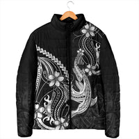 Black Aloha Hawaii Padded Jacket Polynesian Shark Tattoo With Plumeria - Polynesian Pride