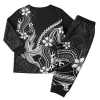 Black Aloha Hawaii Christmas Pajama Set Polynesian Shark Tattoo With Plumeria - Polynesian Pride