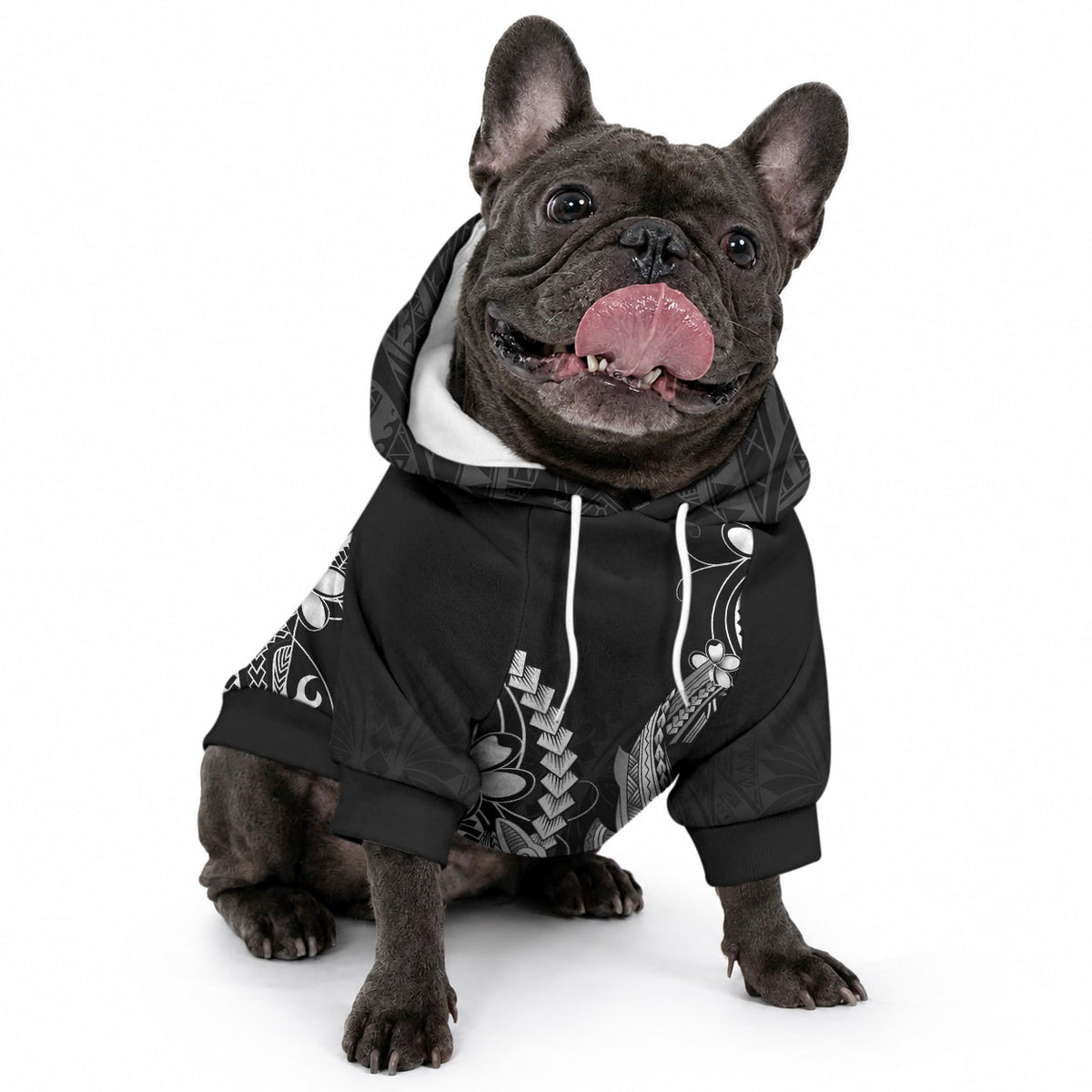 Black Aloha Hawaii Pet Hoodie Polynesian Shark Tattoo With Plumeria