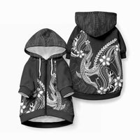 Black Aloha Hawaii Pet Hoodie Polynesian Shark Tattoo With Plumeria