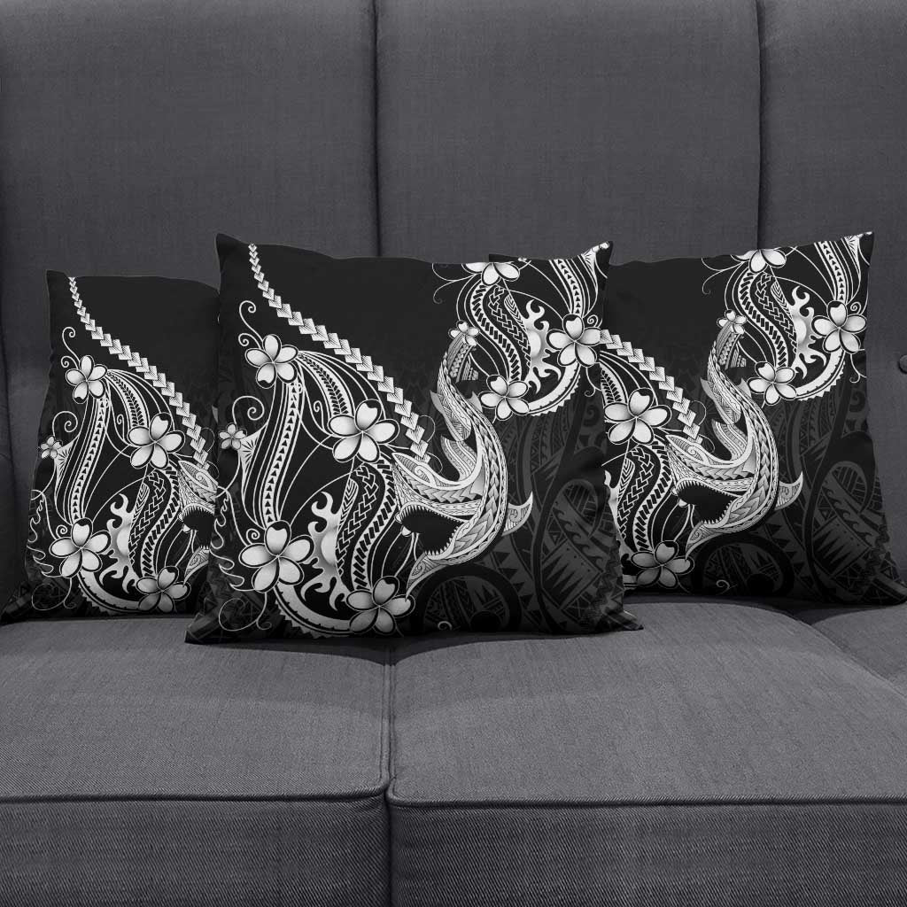 Black Aloha Hawaii Pillow Cover Polynesian Shark Tattoo With Plumeria - Polynesian Pride