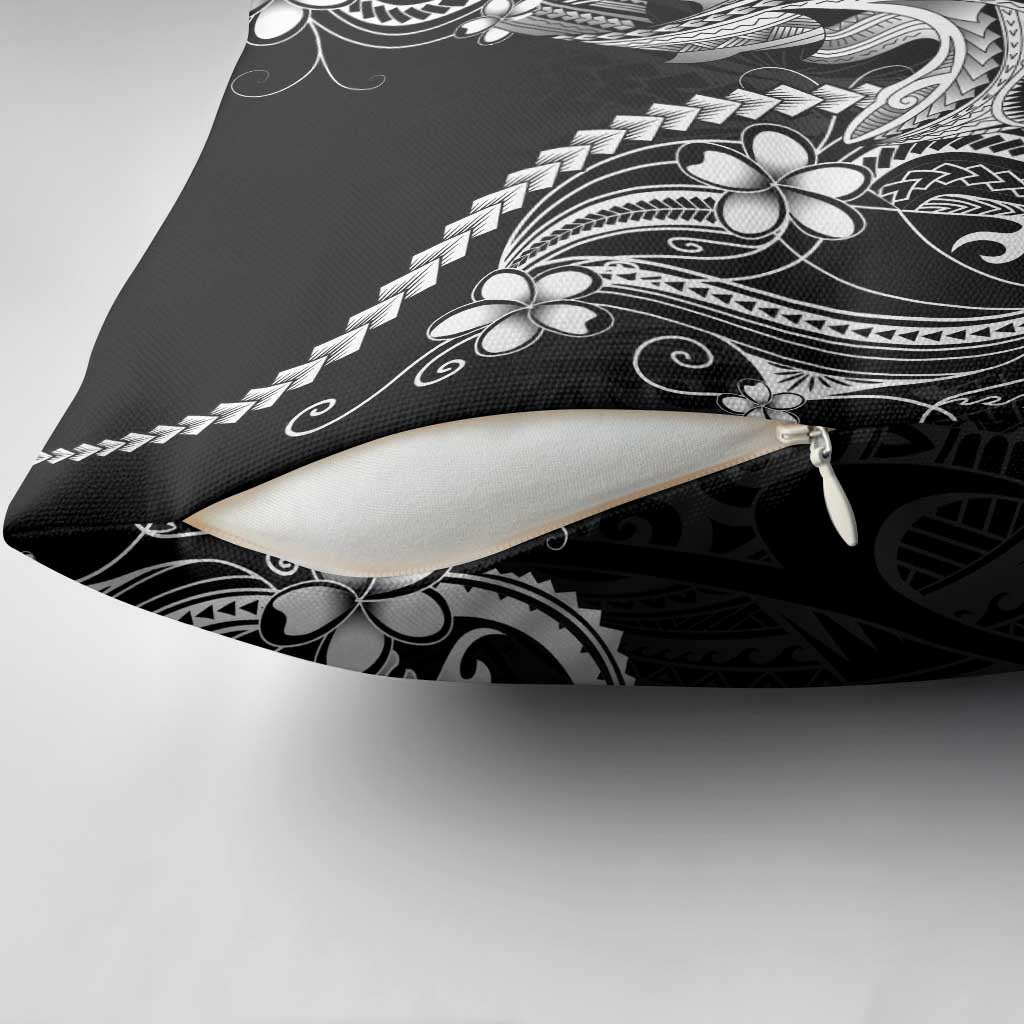 Black Aloha Hawaii Pillow Cover Polynesian Shark Tattoo With Plumeria - Polynesian Pride