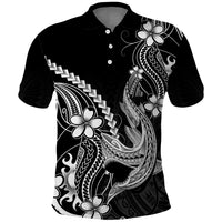 Black Aloha Hawaii Polo Shirt Polynesian Shark Tattoo With Plumeria - Polynesian Pride
