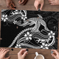 Black Aloha Hawaii Puzzle Polynesian Shark Tattoo With Plumeria - Polynesian Pride