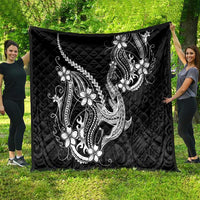 Black Aloha Hawaii Quilt Polynesian Shark Tattoo With Plumeria - Polynesian Pride