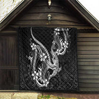 Black Aloha Hawaii Quilt Polynesian Shark Tattoo With Plumeria - Polynesian Pride