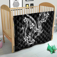 Black Aloha Hawaii Quilt Polynesian Shark Tattoo With Plumeria - Polynesian Pride