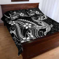Black Aloha Hawaii Quilt Bed Set Polynesian Shark Tattoo With Plumeria - Polynesian Pride
