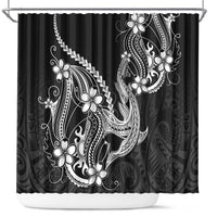 Black Aloha Hawaii Shower Curtain Polynesian Shark Tattoo With Plumeria - Polynesian Pride