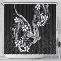 Black Aloha Hawaii Shower Curtain Polynesian Shark Tattoo With Plumeria - Polynesian Pride