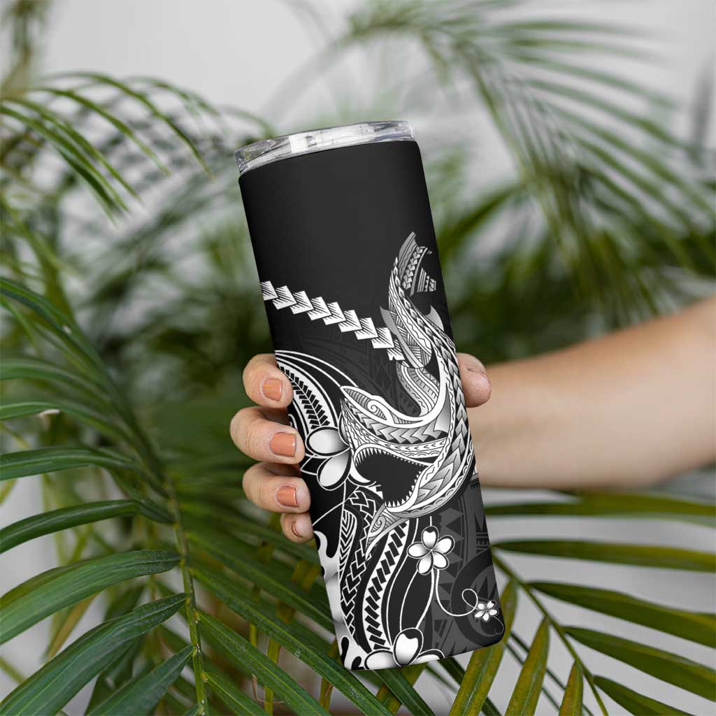 Black Aloha Hawaii Skinny Tumbler Polynesian Shark Tattoo With Plumeria - Polynesian Pride