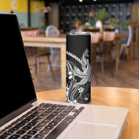Black Aloha Hawaii Skinny Tumbler Polynesian Shark Tattoo With Plumeria - Polynesian Pride