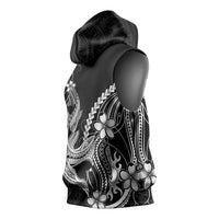 Black Aloha Hawaii Sleeveless Hoodie Polynesian Shark Tattoo With Plumeria - Polynesian Pride