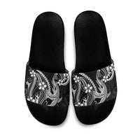 Black Aloha Hawaii Slide Sandals Polynesian Shark Tattoo With Plumeria - Polynesian Pride