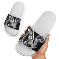Black Aloha Hawaii Slide Sandals Polynesian Shark Tattoo With Plumeria - Polynesian Pride