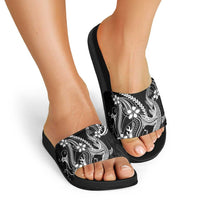 Black Aloha Hawaii Slide Sandals Polynesian Shark Tattoo With Plumeria - Polynesian Pride