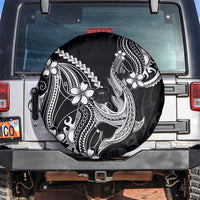 Black Aloha Hawaii Spare Tire Cover Polynesian Shark Tattoo With Plumeria - Polynesian Pride