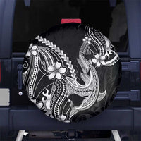 Black Aloha Hawaii Spare Tire Cover Polynesian Shark Tattoo With Plumeria - Polynesian Pride