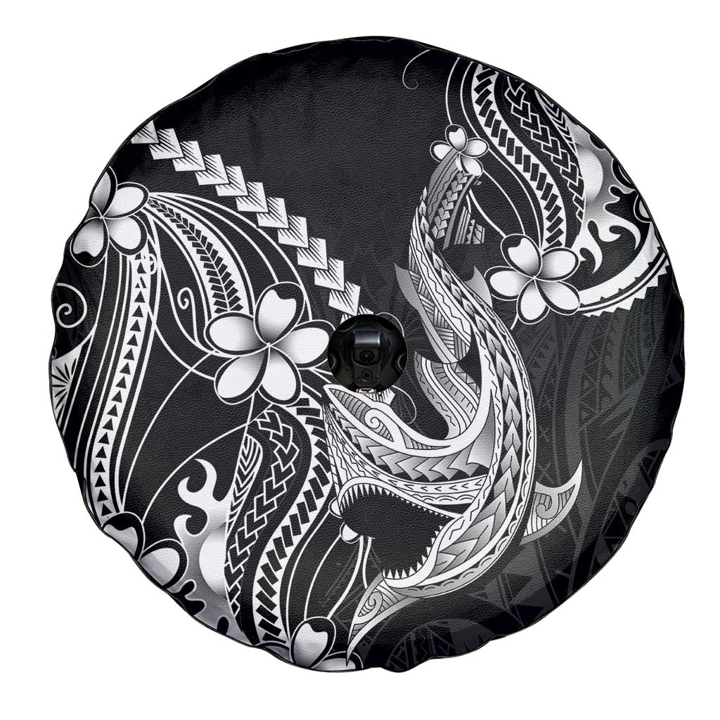 Black Aloha Hawaii Spare Tire Cover Polynesian Shark Tattoo With Plumeria - Polynesian Pride