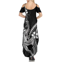 Black Aloha Hawaii Summer Maxi Dress Polynesian Shark Tattoo With Plumeria - Polynesian Pride