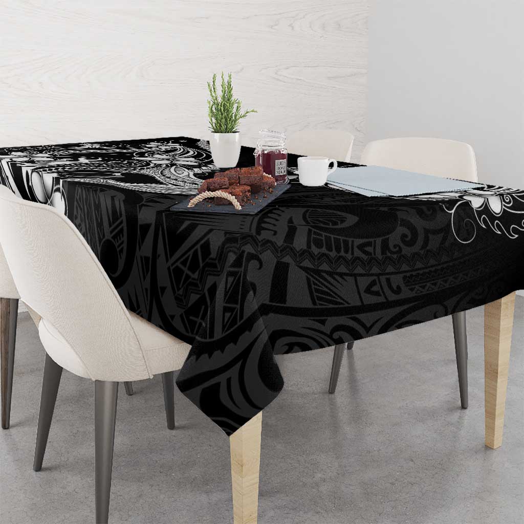 Black Aloha Hawaii Tablecloth Polynesian Shark Tattoo With Plumeria - Polynesian Pride