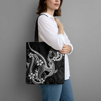 Black Aloha Hawaii Tote Bag Polynesian Shark Tattoo With Plumeria - Polynesian Pride
