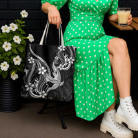 Black Aloha Hawaii Tote Bag Polynesian Shark Tattoo With Plumeria - Polynesian Pride