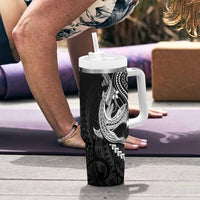 Black Aloha Hawaii Tumbler With Handle Polynesian Shark Tattoo With Plumeria - Polynesian Pride