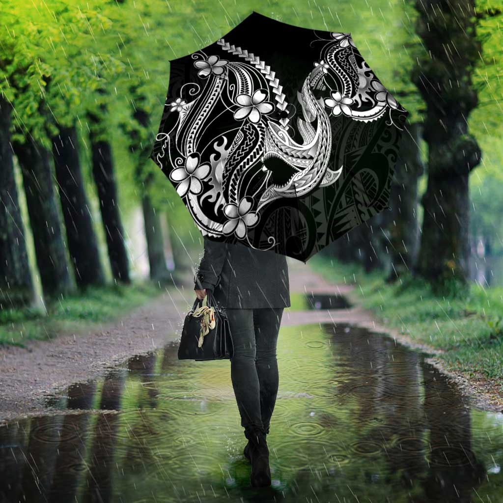 Black Aloha Hawaii Umbrella Polynesian Shark Tattoo With Plumeria - Polynesian Pride