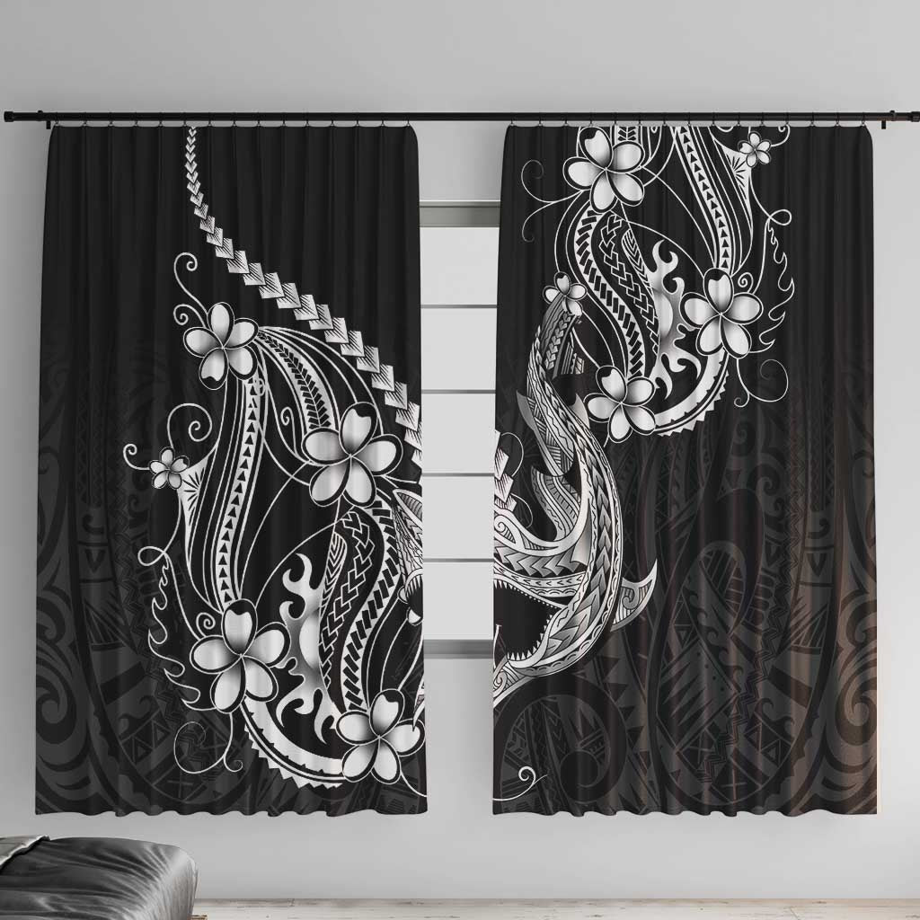 Black Aloha Hawaii Window Curtain Polynesian Shark Tattoo With Plumeria - Polynesian Pride