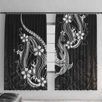 Black Aloha Hawaii Window Curtain Polynesian Shark Tattoo With Plumeria - Polynesian Pride