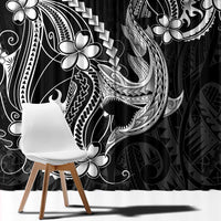 Black Aloha Hawaii Window Curtain Polynesian Shark Tattoo With Plumeria - Polynesian Pride