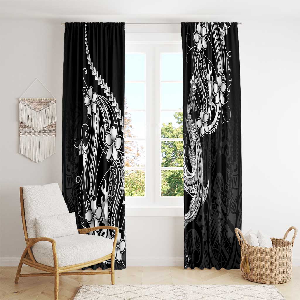 Black Aloha Hawaii Window Curtain Polynesian Shark Tattoo With Plumeria - Polynesian Pride