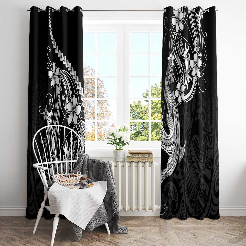 Black Aloha Hawaii Window Curtain Polynesian Shark Tattoo With Plumeria - Polynesian Pride