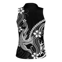 Black Aloha Hawaii Women Sleeveless Polo Shirt Polynesian Shark Tattoo With Plumeria - Polynesian Pride