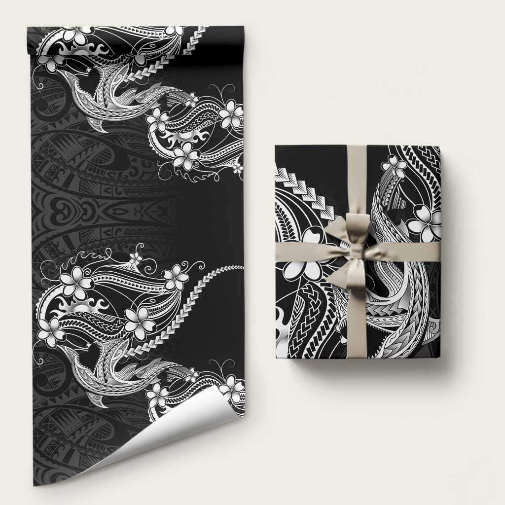Black Aloha Hawaii Wrapping Paper Polynesian Shark Tattoo With Plumeria - Polynesian Pride